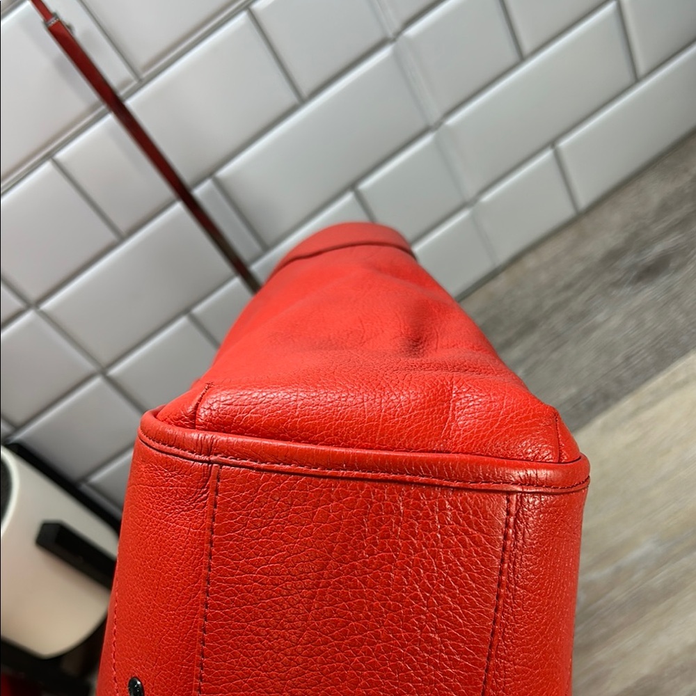 Coach Red Pebble Leather Mickie Tote Shoulder Bag Purse F34039 - Picture 4 of 12